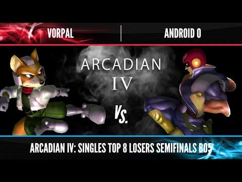 Arcadian 4 - Vorpal (Fox/Falco) vs. Android 0 (Falcon) - SSBM Top 8 Losers Semifinals - Smash Melee