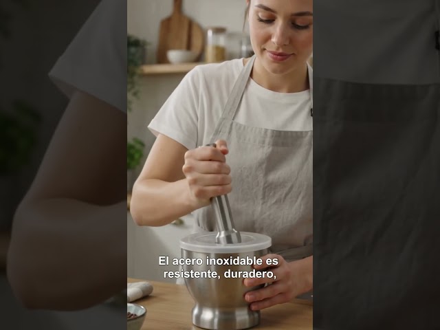 Vídeo relacionado con Fackelmann Mortero de Cocina para Triturar Especias, ajos y aliños, Majar, Salsas y Alioli, 14x10cm y Mano 3,5x20cm, Madera Natural, 14x10cm, 1ud