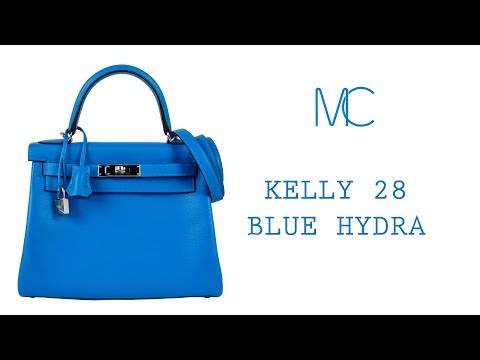 Hermes Kelly 28 Bag Vivid Blue Hydra Palladium Beauty Evercolor Leather • MIGHTYCHIC •