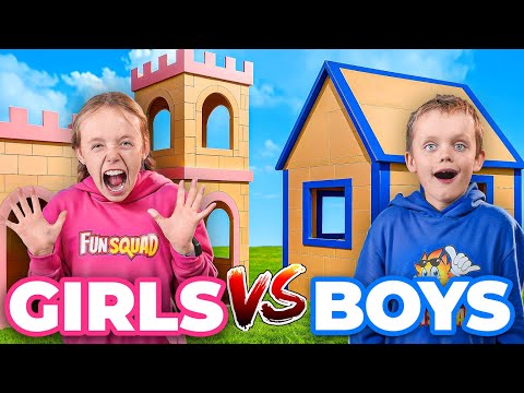 Girls VS Boys! Race to Build the Biggest Box Fort! | Fun Squad