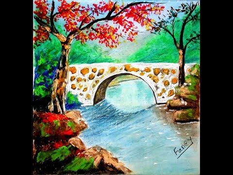 Autumn on Concrete Bridge | Oil Pastel drawing Video