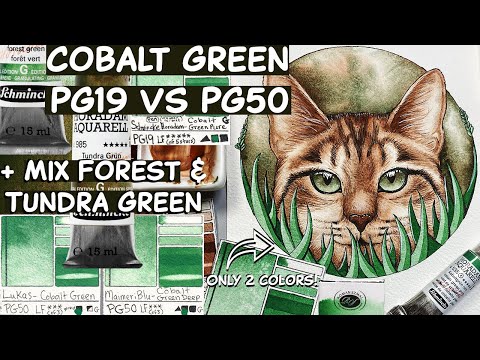 Mix Schmincke Super Granulating Watercolor TUNDRA & FOREST GREEN Cobalt PG19 vs PG50 Compare Pigment