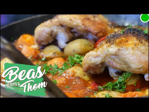 Hähnchenschenkel aus dem Ofen 👉 Hähnchenpfanne mit Gemüse