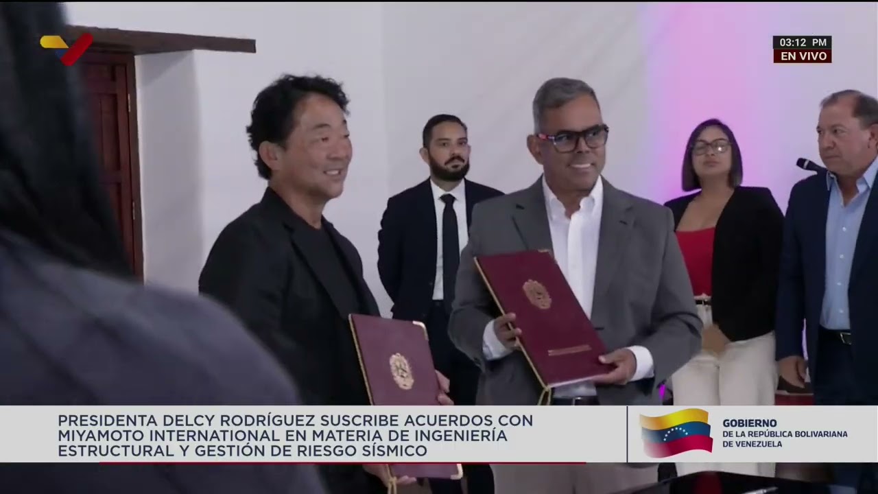 Delcy Rodríguez firma acuerdo con Miyamoto Internacional sobre riesgo sísmico tras terremotos