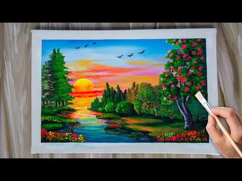 Daily Challenge | Painting Sunrise Nature Acrylic Artwork
