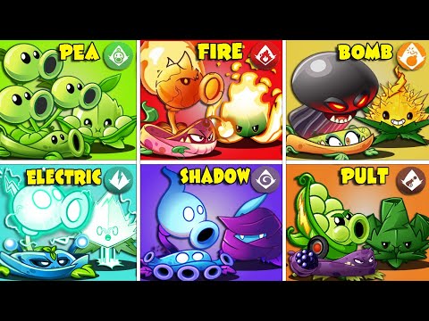 6 Team Plant BOOMB x FIRE x PEA x PULT x ELECTRIC x SHADOW - Who Will Win? - PvZ 2 Battlez