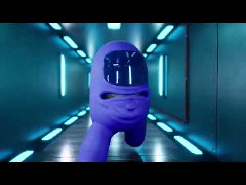 Purple imposter running with Park Chase playing whilst holding a large ham