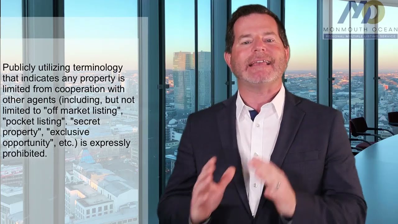 Appendix A – Prohibitions - Section 3.4 - Publicly utilizing terminology that indicates any property is limited from cooperation with other agents (including, but not limited to “off market listing”, “pocket listing”, “secret property”, “exclusive opportunity”, etc.) is expressly prohibited.