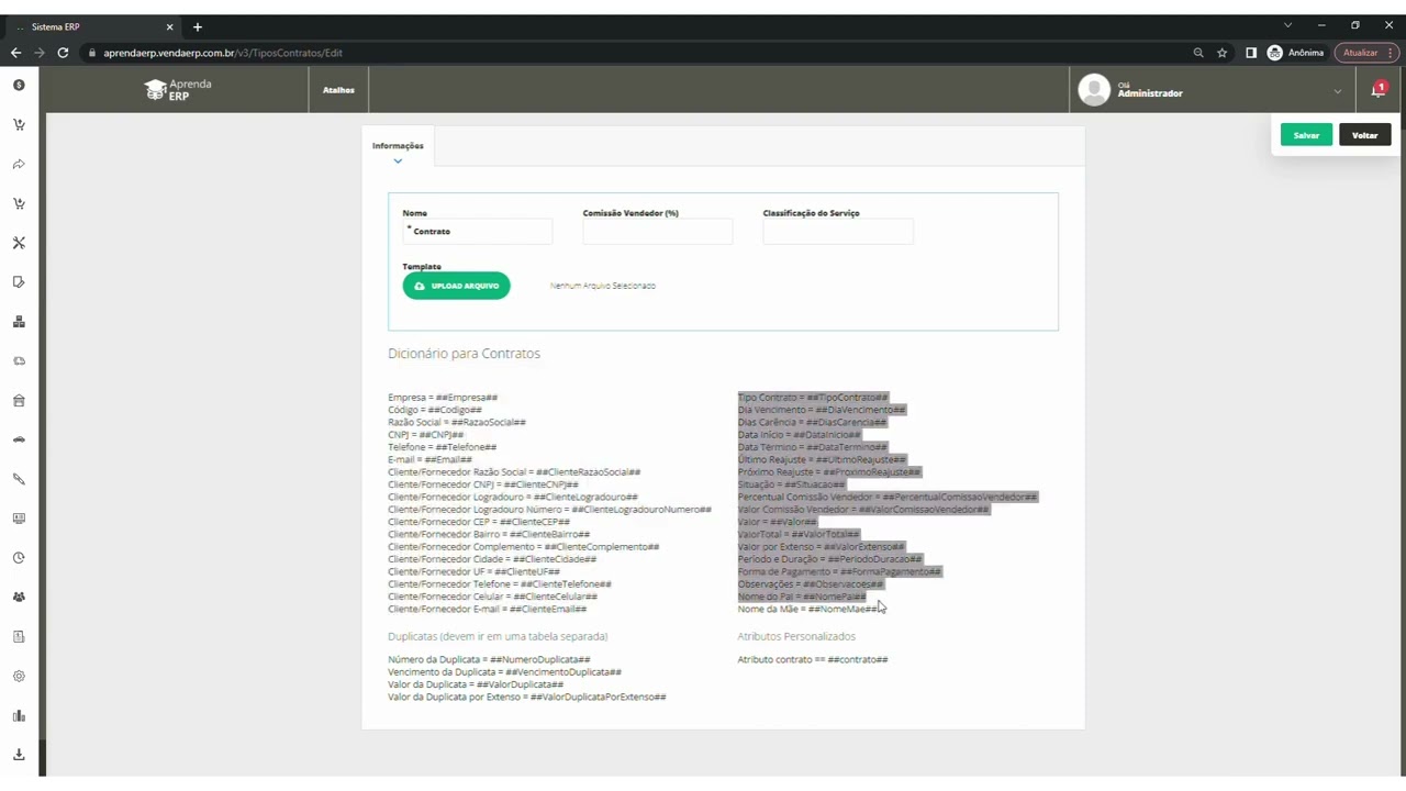 Como configurar os Tipos de Contratos e criar Contratos