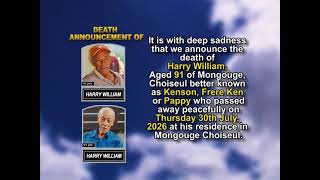 Harry William ~ Short Obituary