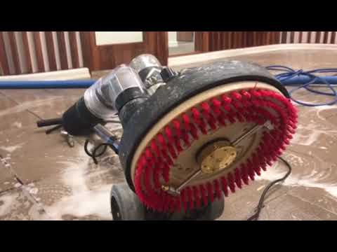 Mytee Spinner 1.5" port demonstration display of tile and grout cleaning