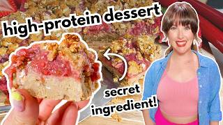 Healthy High Protein Desserts - Strawberry Rhubarb Squares
