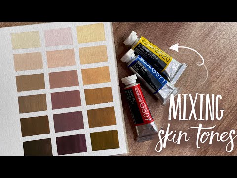 How to mix skin tones using 3 colors | gouache tutorial