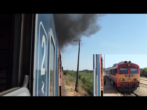 Hungary: Two MAV Class 418 (M41) hauled passenger services pass at H&oacute;dmezőv&aacute;s&aacute;rhelyi
