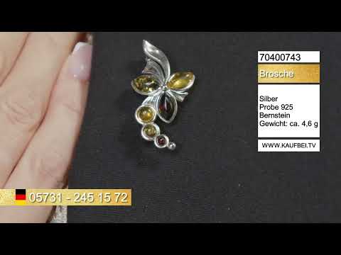 KaufBei.TV Shop Брошь из серебра 925 пробы с янтарем разных цветов "Орхидея"