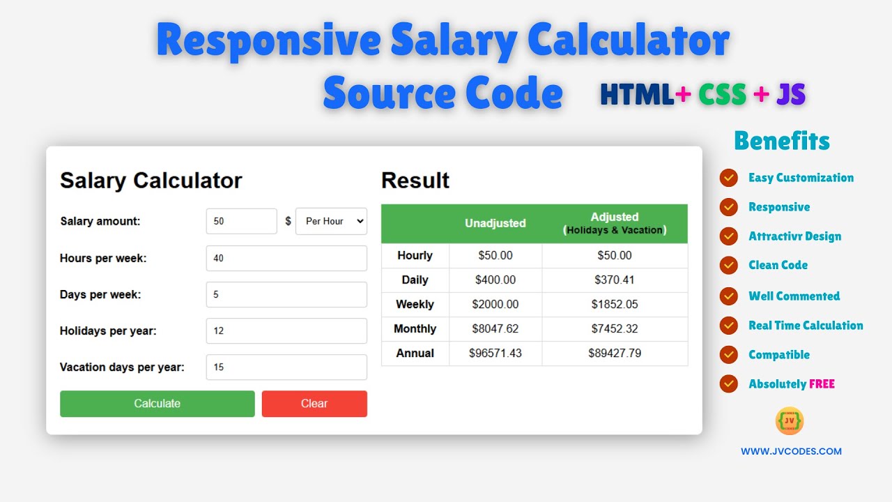 How to Create a Responsive Salary Calculator Using HTML CSS JavaScript (Source Code)
