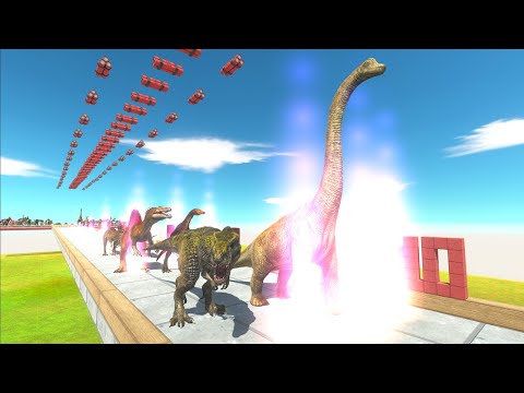 Carnivore Dinosaurs vs Herbivore Dinosaurs Who Can Pass Jet Engine? - Animal Revolt Battle Simulator
