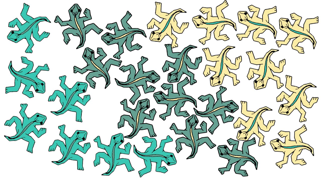 Escher's tessellation lizards animated - Melissa Maths