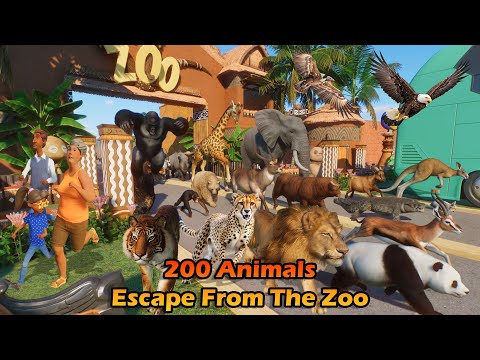 200 Animals Escape From The Zoo Animal Race in Planet Zoo included Elephant, Giraffe, Lion, Hippo