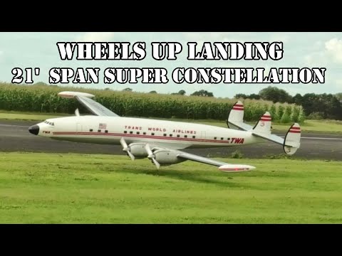 WHEELS UP LANDING WITH A 1/6 SCALE - 21" SPAN RC LOCKHEED SUPER CONSTELLATION AT LMA SLEAP - 2023