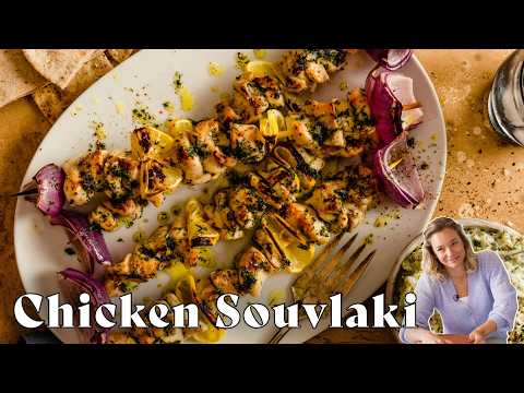 GREEK CHICKEN SOUVLAKI (Herby Chicken Skewers) with Tzatziki