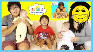RYAN TOYSREVIEW MOM FACE REVEALED! NEW CHANNEL Ryan&#39;s Family Review Twins Baby Tummy Time