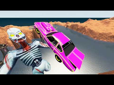 Beamng Drive - Offroad Cars Jumping into the Abyss with Gigantic Scary Zombie