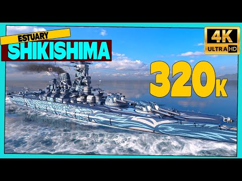 Battleship Shikishima on map Sleeping Giant, 320k damage - World of Warships