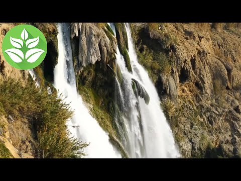 The sound of a large waterfall in the mountains. The noise of a mountain stream for sleep.