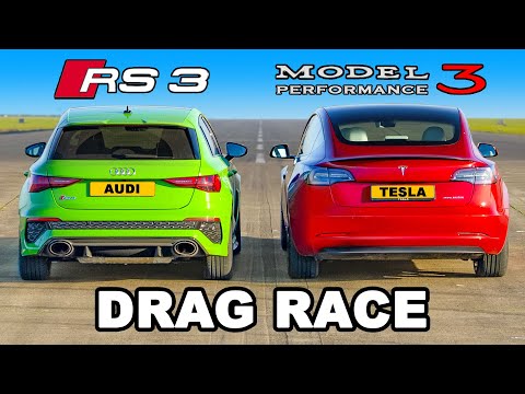 Audi RS3 v Tesla Model 3 Performance: DRAG RACE