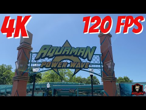 Off-ride footage of a Aquaman: Power Wave train