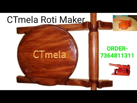 Brown Wooden 10 Inch Round Chakla Rolling Pin Set Stand