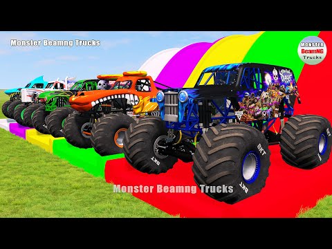 Triple Flatbed Trailer Monster Trucks Transport with Slide Color - BeamNG.drive 397