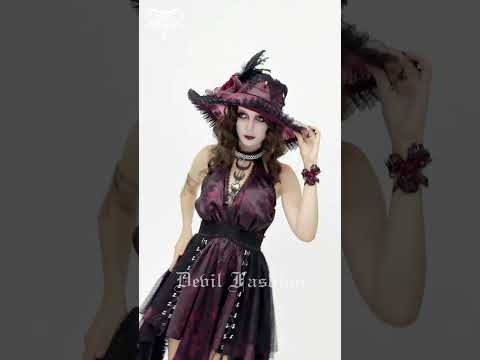 Burgundy Gothic Halter Dress with Lace Layers