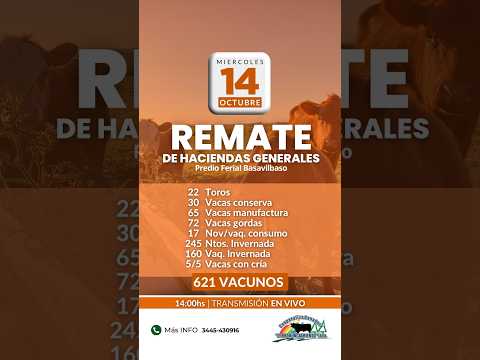 Remate de hacienda Basavilbaso 14-10-2026 | Coop. Ganadera El Pronunciamiento