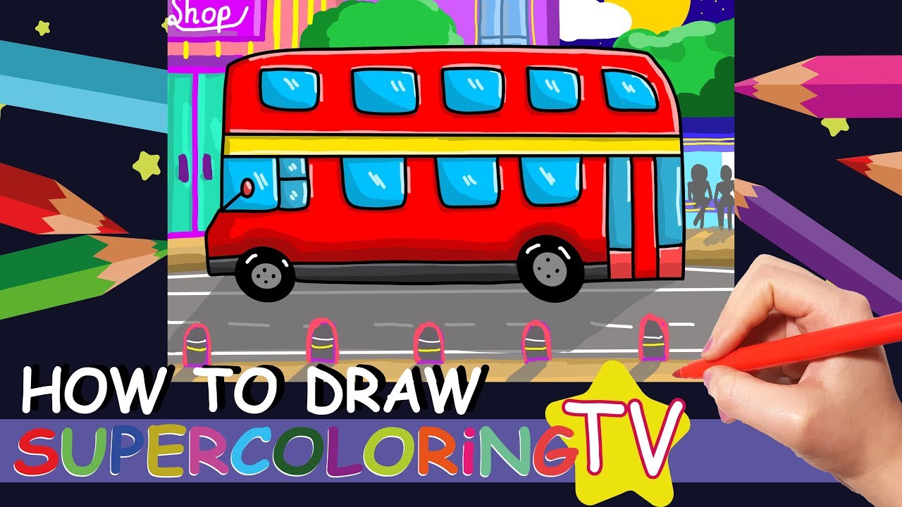 How to Draw a London Bus for Kids, Car Coloring Pages, Learn Simple Easy Drawing for Kids