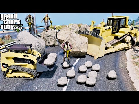GTA 5 Real Life Mod #103 Bulldozer Cleaning Up A Mudslide On The Highway - Construction Mod Video