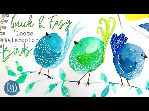 How I Paint Cute Colorful Birds  - Quick and Easy Loose Watercolor Tutorial for Beginners