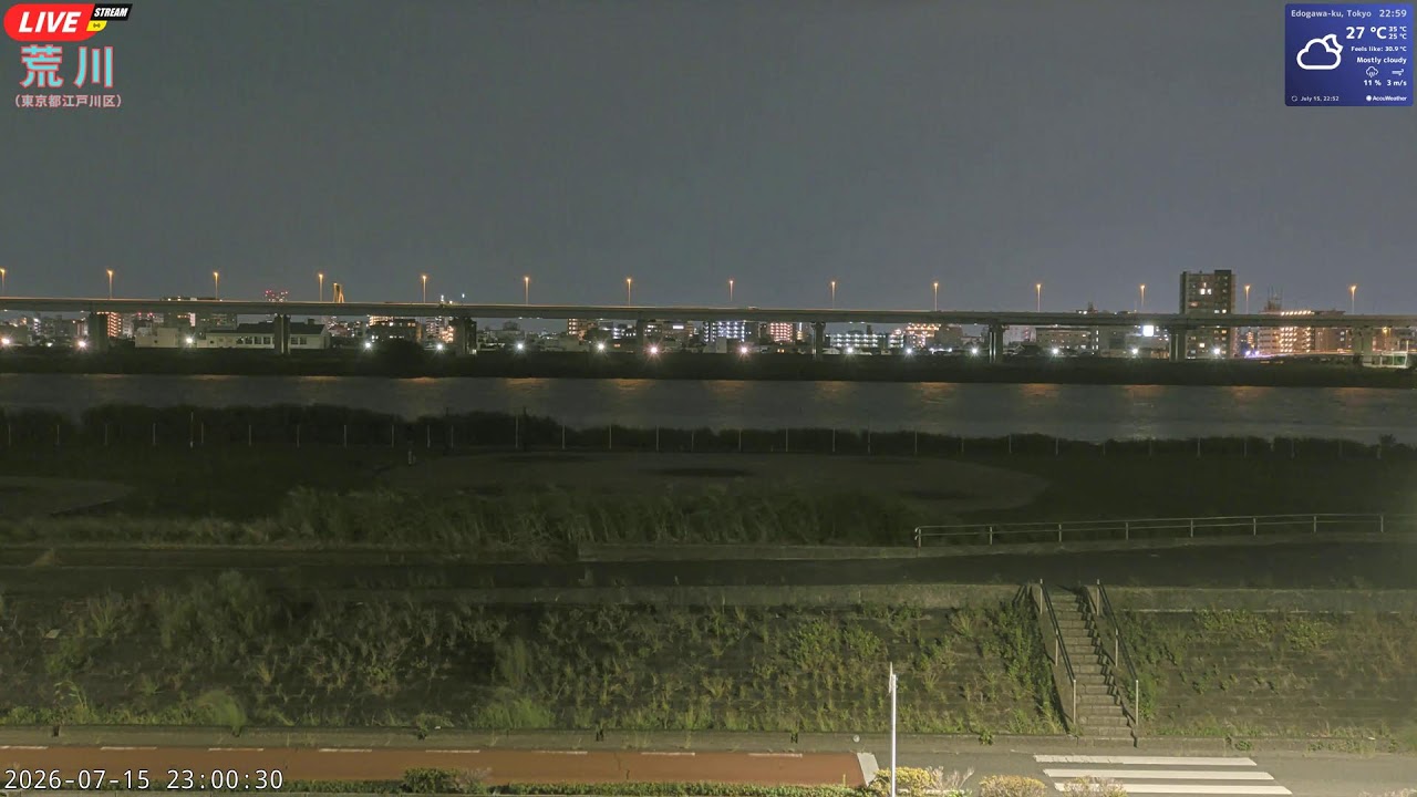 Live webcam view of Arakawa River Embankment & Skyline