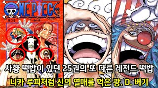 [원피스 분석] 사황 떡밥이 있던 25권의 또 다른 레전드 떡밥 니카 루피처럼 신의 열매를 먹은 버기와 티치
