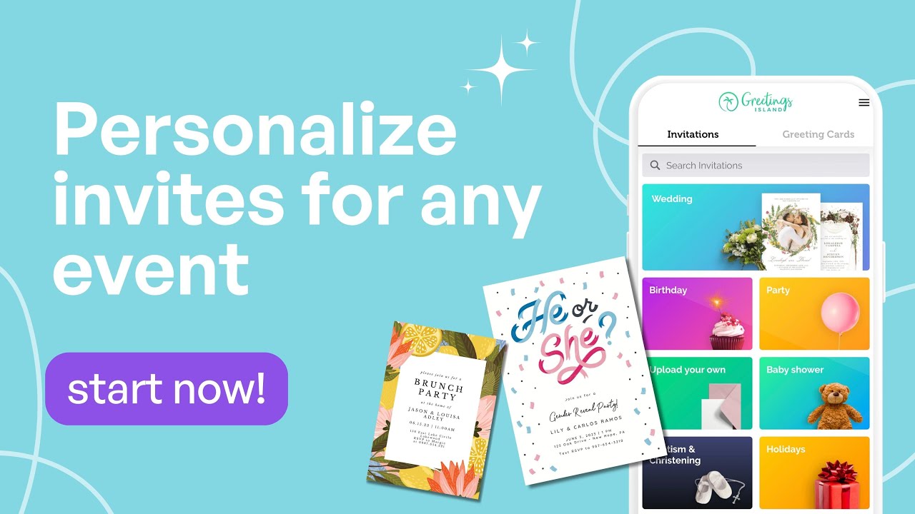 Create beautiful invitations and cards with Greetings Island