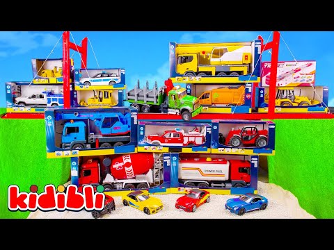 Tow Truck, Excavator & Various Construction Toys on Bridge Rescue Mission 🚧 Video for Kids | Kidibli