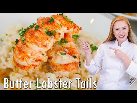How to Make Butter Poached Lobster!! Plus, easy risotto recipe!! The BEST Lobster Tails!