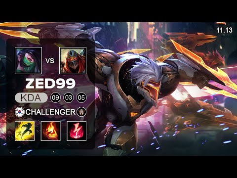 ZED99 Zed Mid vs Akali - KR Challenger Patch 11.13