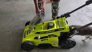 HOW TO PUT THE BATTERY IN A RYOBI 40VOLT MOWER AND HOW TO REMOVE THE BATTERY