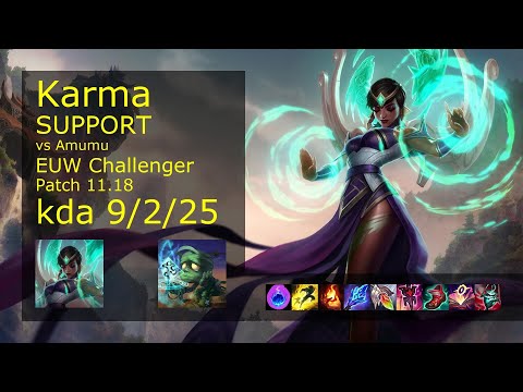 Karma Support vs Amumu - EUW Challenger 9/2/25 Patch 11.18 Gameplay
