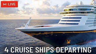 SHIPS TV -  Disney Fantasy & 3 More Cruise Ships Departing Port of Southampton (LIVE)