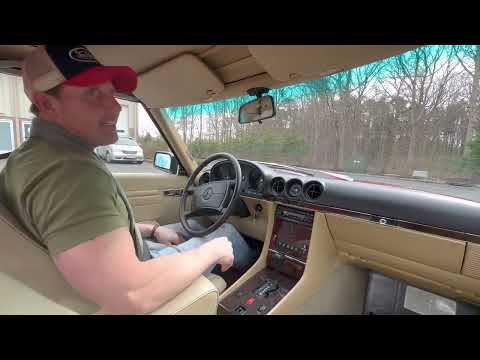 1989 Mercedes-Benz 560SL with 17k miles Signal Red over Creme Beige Leather driving 3/2/23