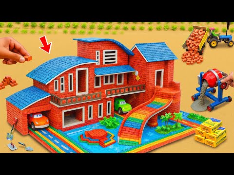 100 Days Building an Open Air Brick Villa with Multi Level Pools Mini Tractor Science Project