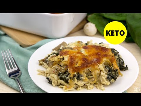 Cheesy Creamy Chicken Spinach Mushroom Casserole - Low Carb Keto Recipe